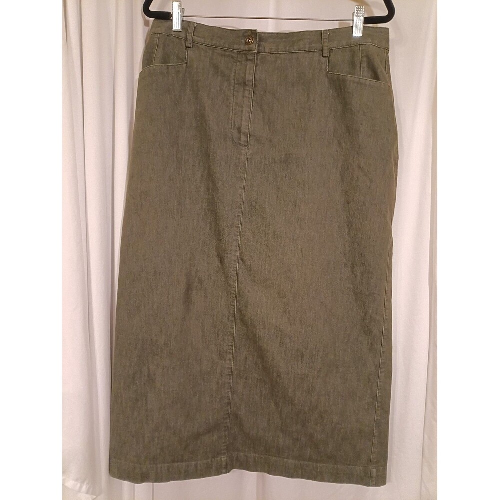 Christopher & Banks Green Maxi Cotton Stretch Skirt Modest Lightweight Pockets